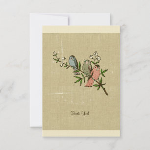 Vintage Distressed Linen Birds Thank You Notes