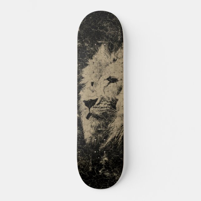 Vintage Distressed Lion Head Skateboard (Front)