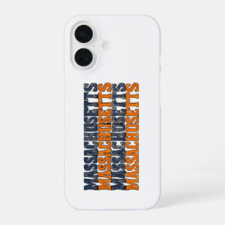 Vintage Distressed Massachusetts Stacked Typograph iPhone 16 Case
