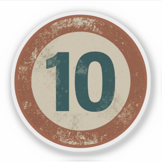 Vintage Distressed Number 10 Sticker (Front)
