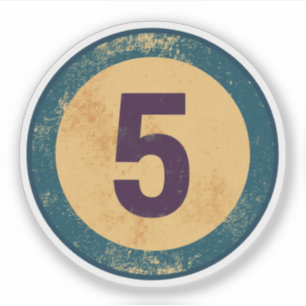 Vintage Distressed Number 5 Sticker