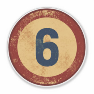 Vintage Distressed Number 6 Sticker