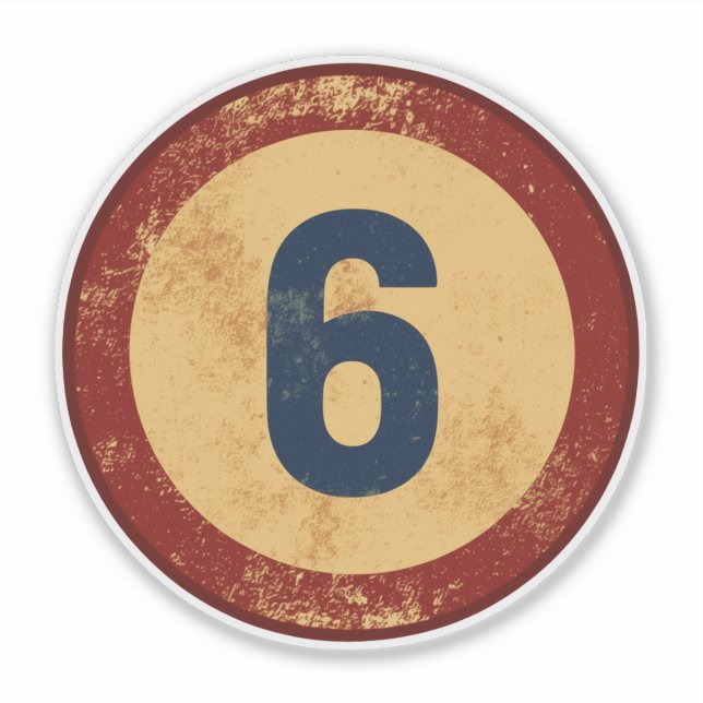 Vintage Distressed Number 6 Sticker (Front)