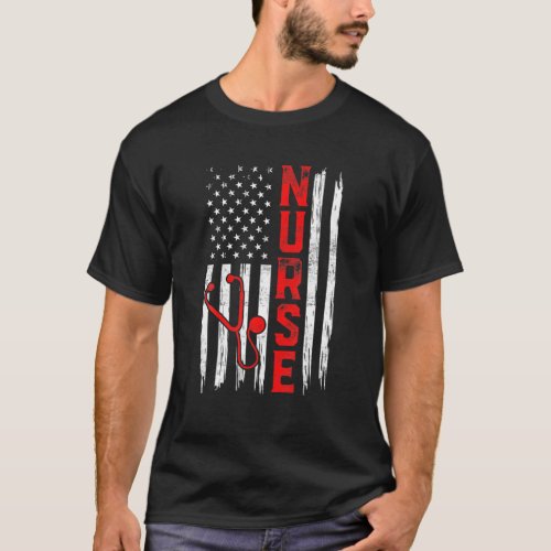 Vintage Distressed Patriotic Nurse American USA Fl T_Shirt