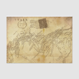 Vintage Distressed Postcard Map Antique Tissue Paper
