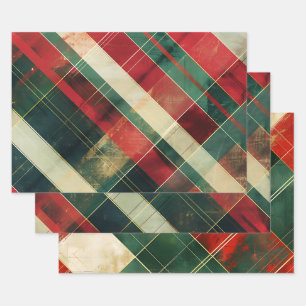 Vintage Distressed Red Green Tartan Plaid Wrapping Paper Sheets