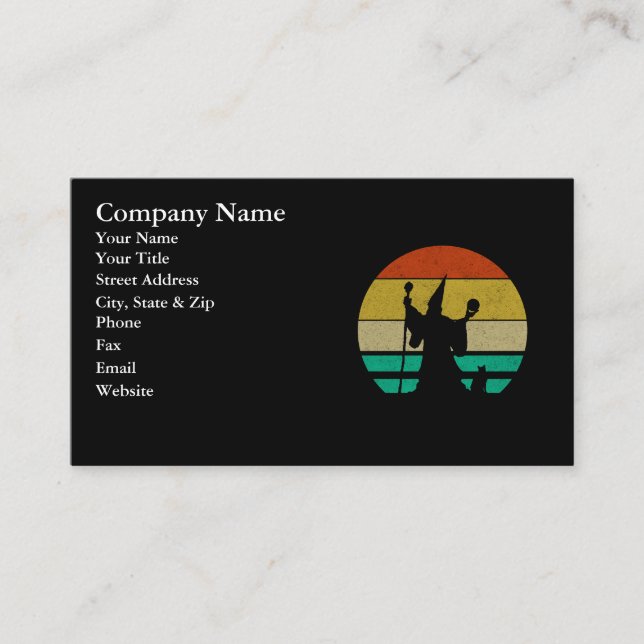 Vintage Distressed Retro 70s Wizard and Cat Business Card (Front)