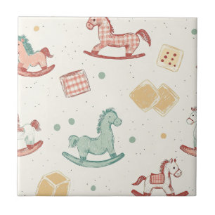 Vintage Distressed Rocking Horse Pattern Ceramic Tile