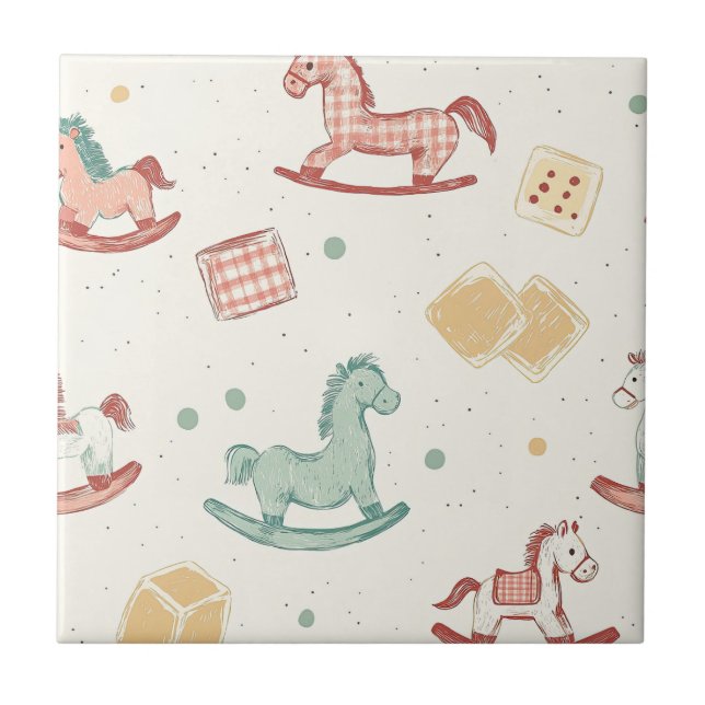 Vintage Distressed Rocking Horse Pattern Ceramic Tile (Front)