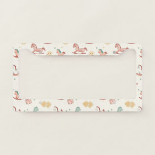 Vintage Distressed Rocking Horse Pattern License Plate Frame