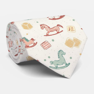 Vintage Distressed Rocking Horse Pattern Neck Tie