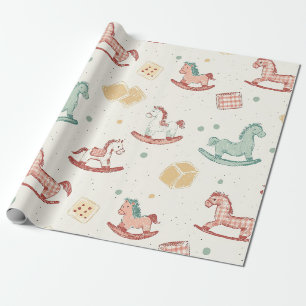 Vintage Distressed Rocking Horse Pattern Wrapping Paper