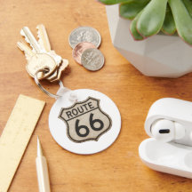 Vintage Distressed Route 66 Shield Round Keychain