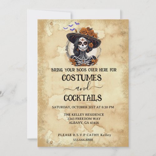Vintage Distressed Skeleton Halloween Party Invitation