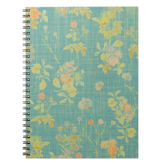 Vintage Distressed Spring Floral Teal Pattern Notebook (Front)