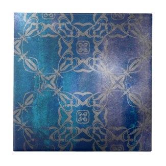 Vintage Distressed Stone-Look Elegant Blue Damask  Ceramic Tile