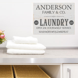 Vintage Distressed Style Family Laundry Company Wooden Box Sign