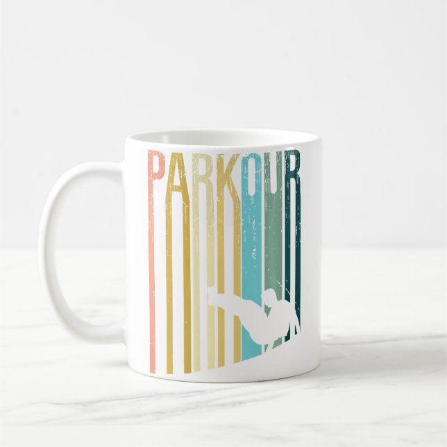 Vintage Distressed Style Parkour Silhouette Coffee Mug (Left)