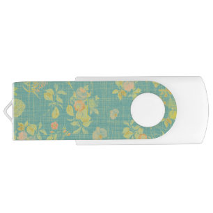Vintage Distressed Teal Spring Floral Pattern Flash Drive