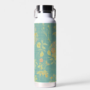 Vintage Distressed Teal Spring Floral Pattern Water Bottle