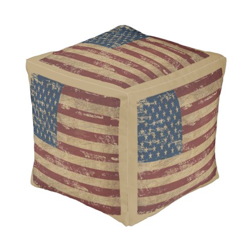 Vintage Distressed US Flag Pouf