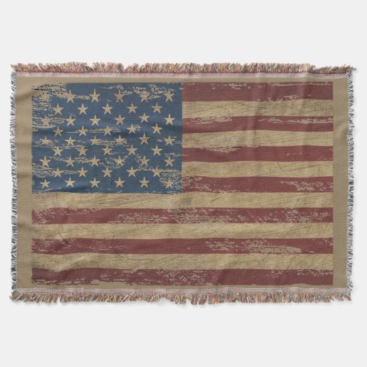 Vintage Distressed US Flag Throw Blanket