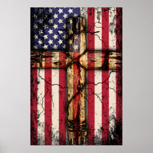 Vintage Distressed USA Flag Christian Poster