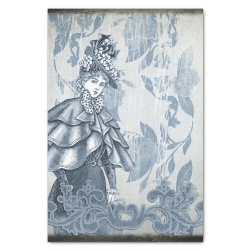 Vintage Distressed Victorian Lady in Blue Coat Tissue Paper