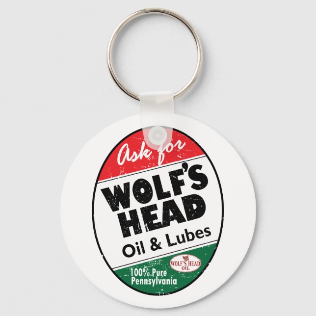 Vintage distressed Wolfs Head sign Keychain (Front)
