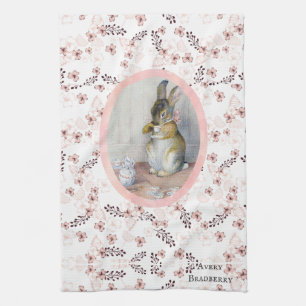 Vintage Ditsy Flower Miss Bunny Teatime Kitchen Towel