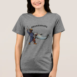 Vintage Diver Fighting a Shark Over a Lobster URM Tri-Blend Shirt