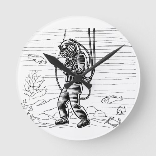 Vintage Diver _ ocean diving suit Round Clock