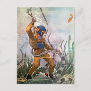 Vintage Diver with Axe Postcard