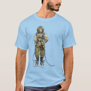 Vintage Diver with Diving Helmet and a Dive Light T-Shirt