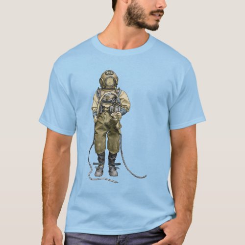 Vintage Diver with Diving Helmet and a Dive Light T_Shirt