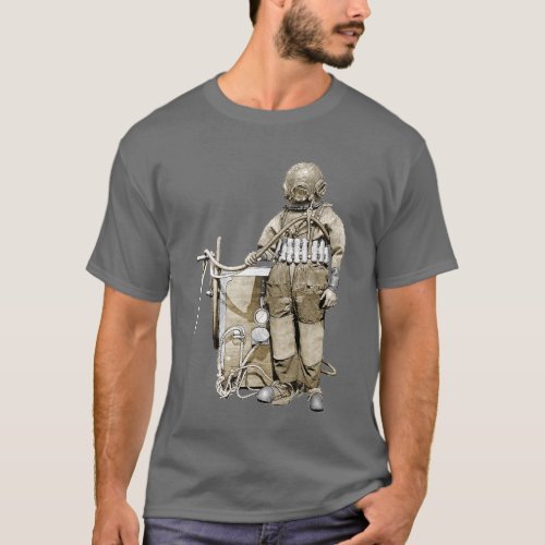 Vintage Diver with Diving Helmet and a Wheel Pump T_Shirt