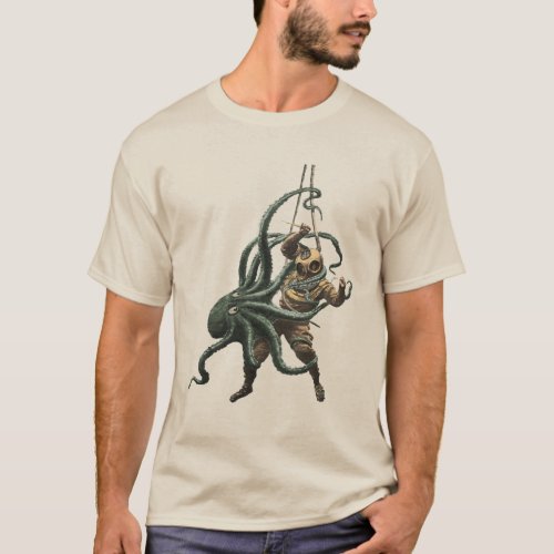 Vintage Diver with Diving Helmet and an Octopus T_Shirt