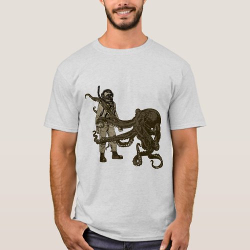 Vintage Diver with Diving Helmet and an Octopus T_Shirt