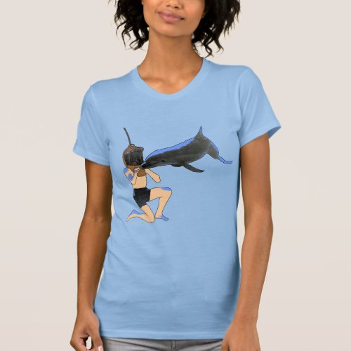 Vintage Diver with Diving Helmet Feeding a Dolphin T_Shirt