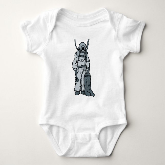 Vintage Diver with Diving Helmet Illustration Baby Bodysuit (Front)