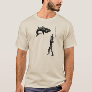 Vintage Diver with Diving Helmet, Knife, and Shark T-Shirt