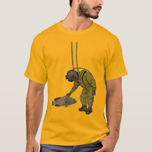 Vintage Diver with Diving Helmet Petting a Fish T-Shirt