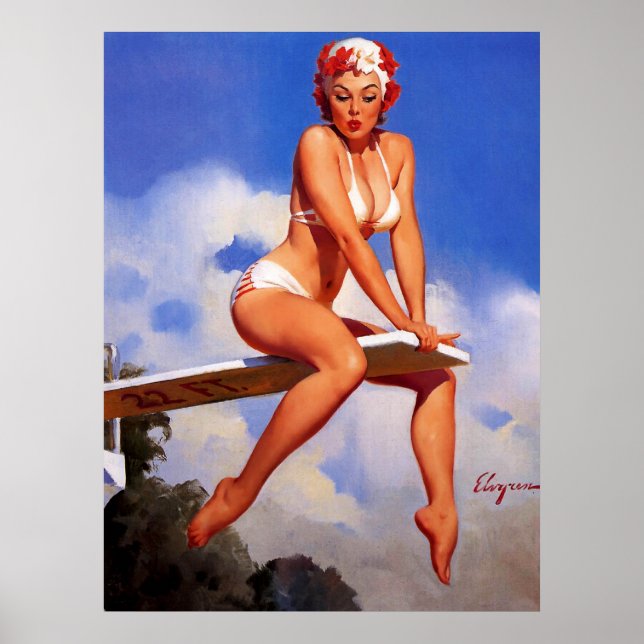 Vintage Diving Board Swimmer Pin Up Girl Poster (Front)