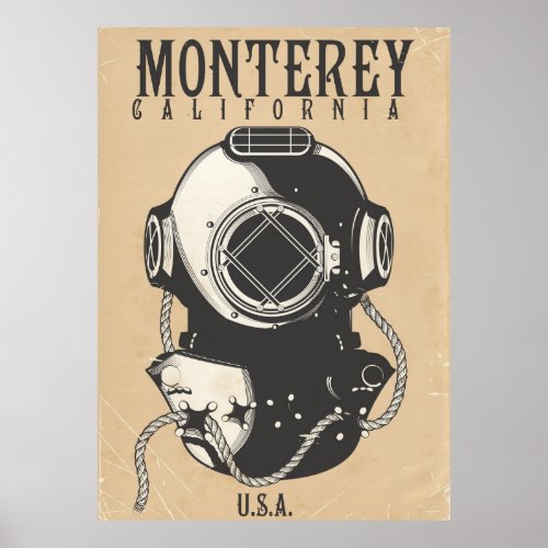 Vintage Diving poster to Monterey California USA