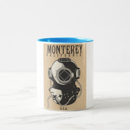 Vintage Diving poster to Monterey California USA Two_Tone Coffee Mug