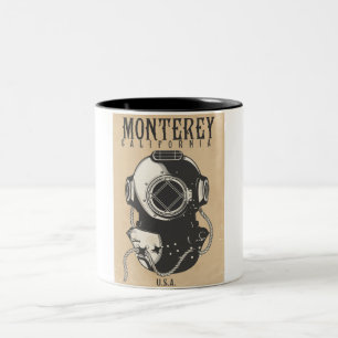 Vintage Diving poster to Monterey California USA Two-Tone Coffee Mug