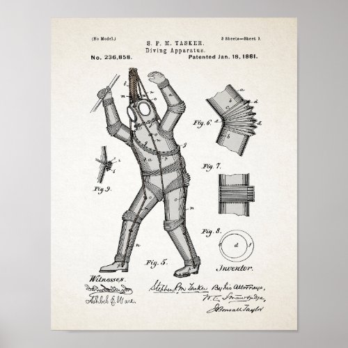Vintage Diving Suit Patent 1881 Poster