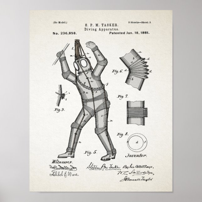 Vintage Diving Suit Patent 1881 Poster (Front)