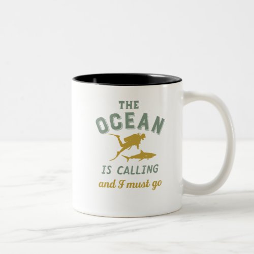 Vintage Diving The Ocean Is Calling I Must Go Two_Tone Coffee Mug