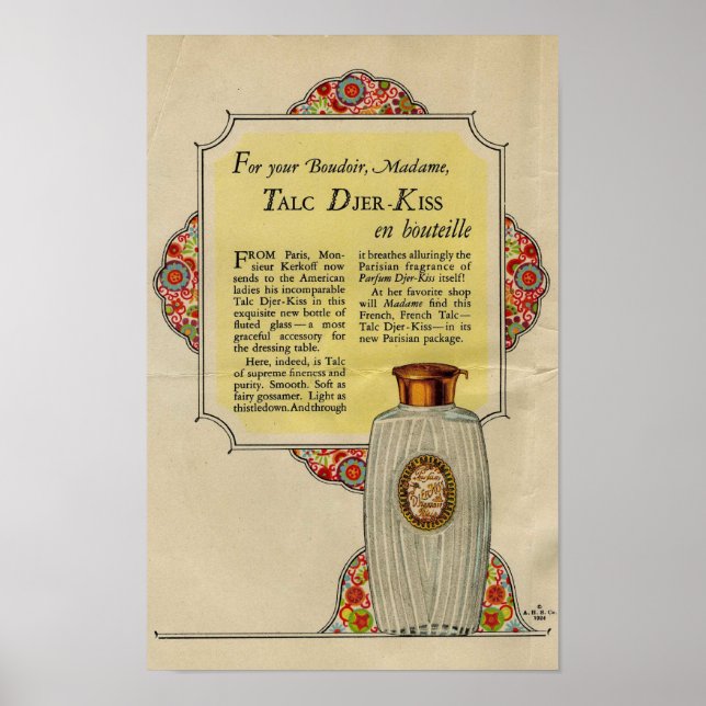 Vintage Djer Kiss Talc powder ad 1924 Poster (Front)